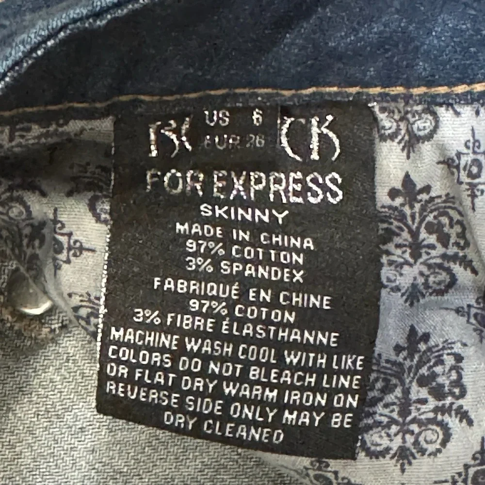 Rerock for Express‎ Y2K Low Rise Embroidered Blue Denim Skinny Jeans SIze 6